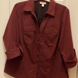 Dressbarn Burgundy button-up shirt and roll-up sleeves